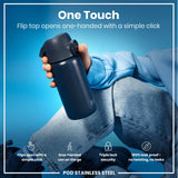 Leak Proof Water Bottle, Stainless Steel, Ash Navy, 13oz