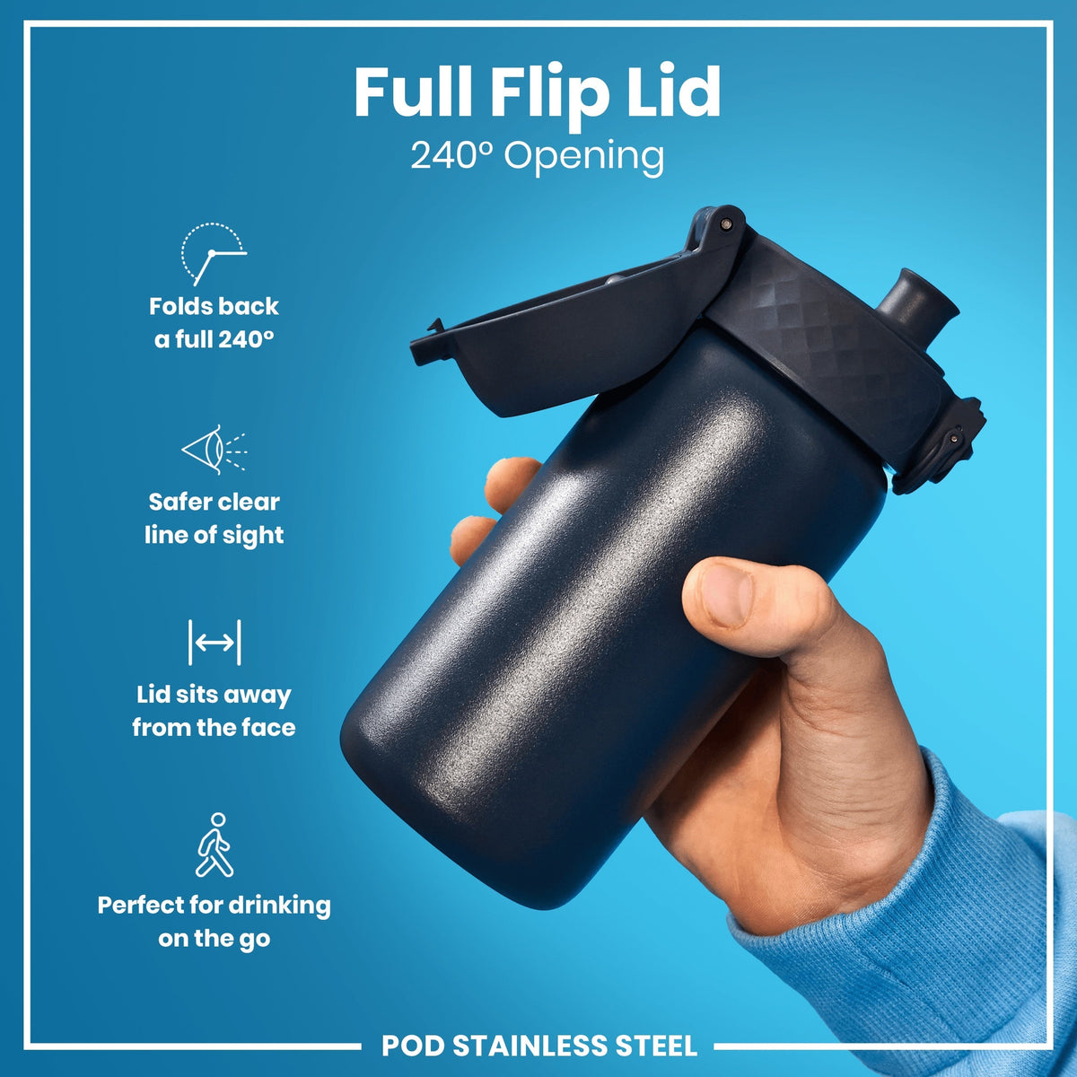 Leak Proof Water Bottle, Stainless Steel, Ash Navy, 13oz