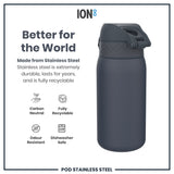 Leak Proof Water Bottle, Stainless Steel, Ash Navy, 13oz