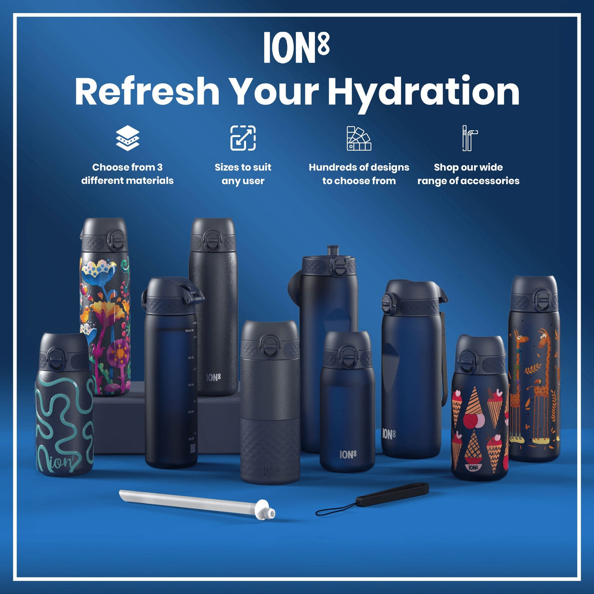 Leak Proof Water Bottle, Stainless Steel, Ash Navy, 13oz