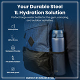 Leak Proof Water Bottle, Stainless Steel, Ash Navy, 40oz