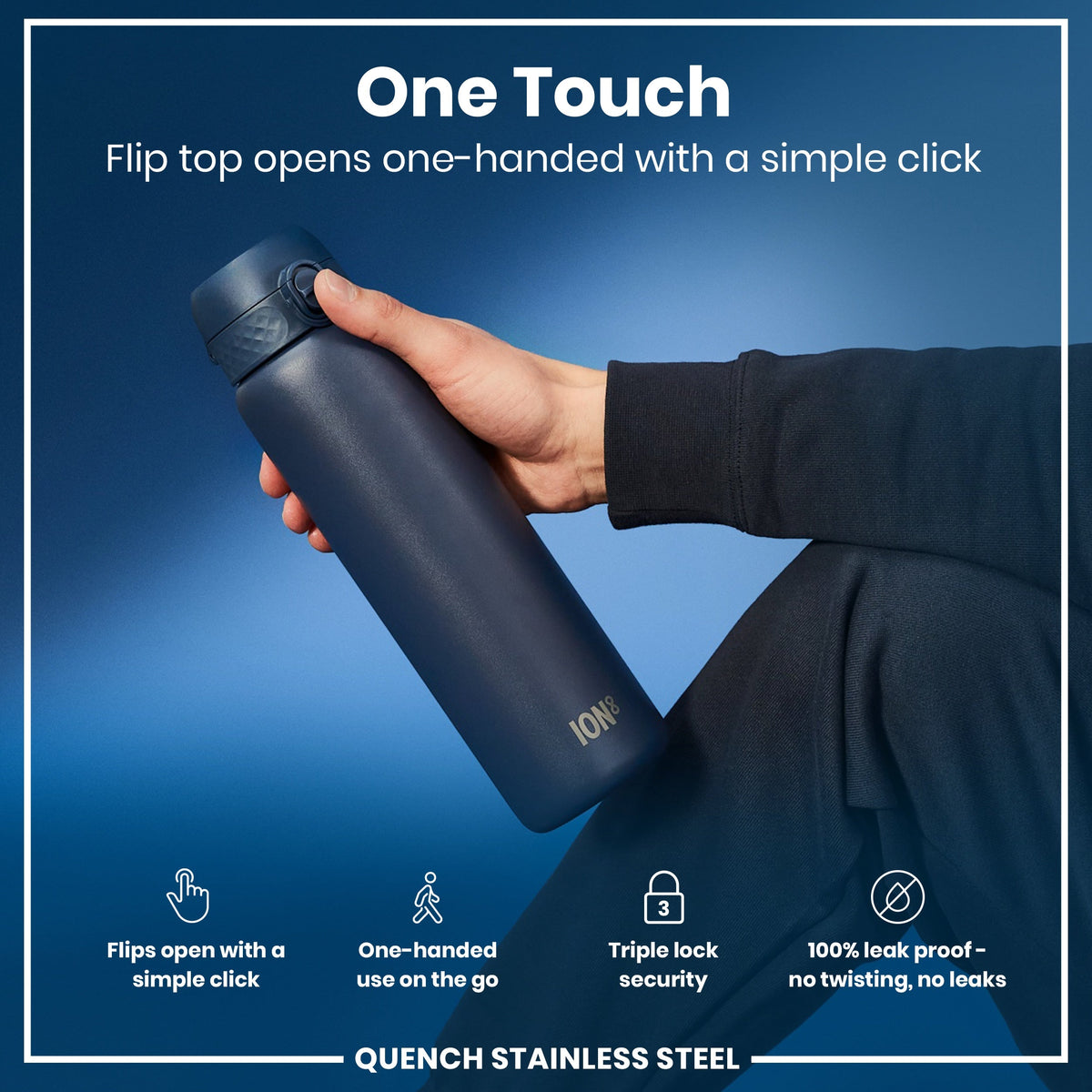 Leak Proof Water Bottle, Stainless Steel, Ash Navy, 40oz