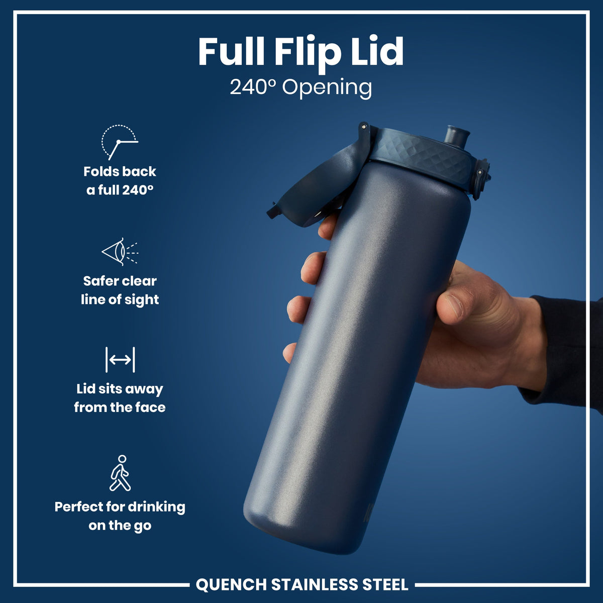 Leak Proof Water Bottle, Stainless Steel, Ash Navy, 40oz