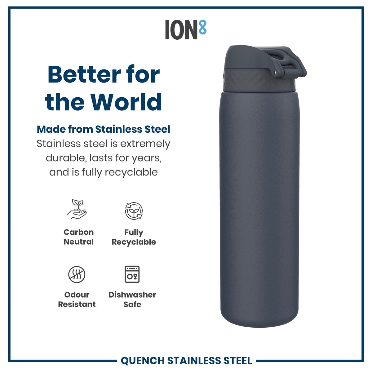 Leak Proof Water Bottle, Stainless Steel, Ash Navy, 40oz