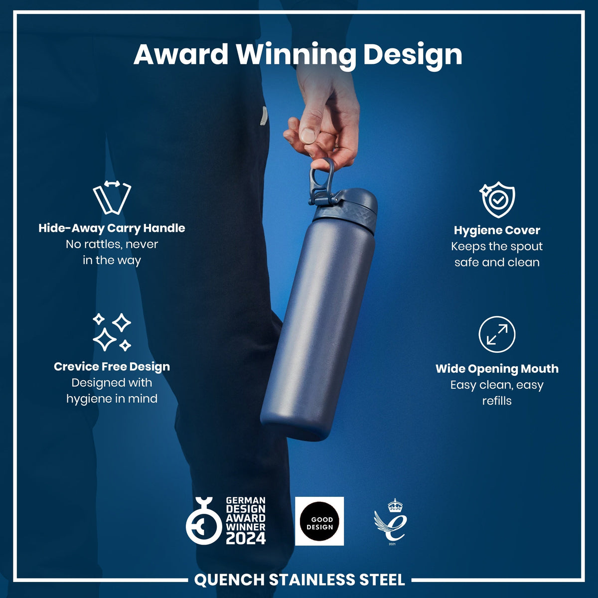 Leak Proof Water Bottle, Stainless Steel, Ash Navy, 40oz