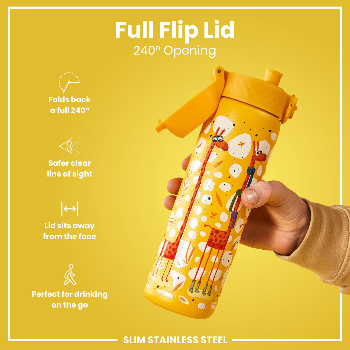 Leak Proof Slim Water Bottle, Stainless Steel, Giraffes, 20oz