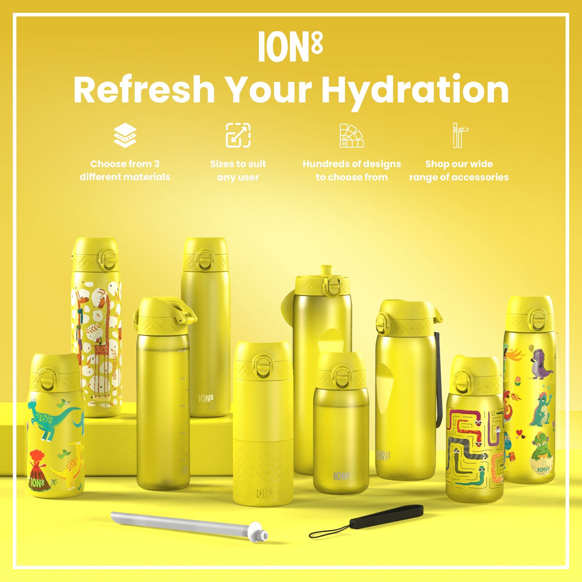 Leak Proof Slim Water Bottle, Stainless Steel, Giraffes, 20oz