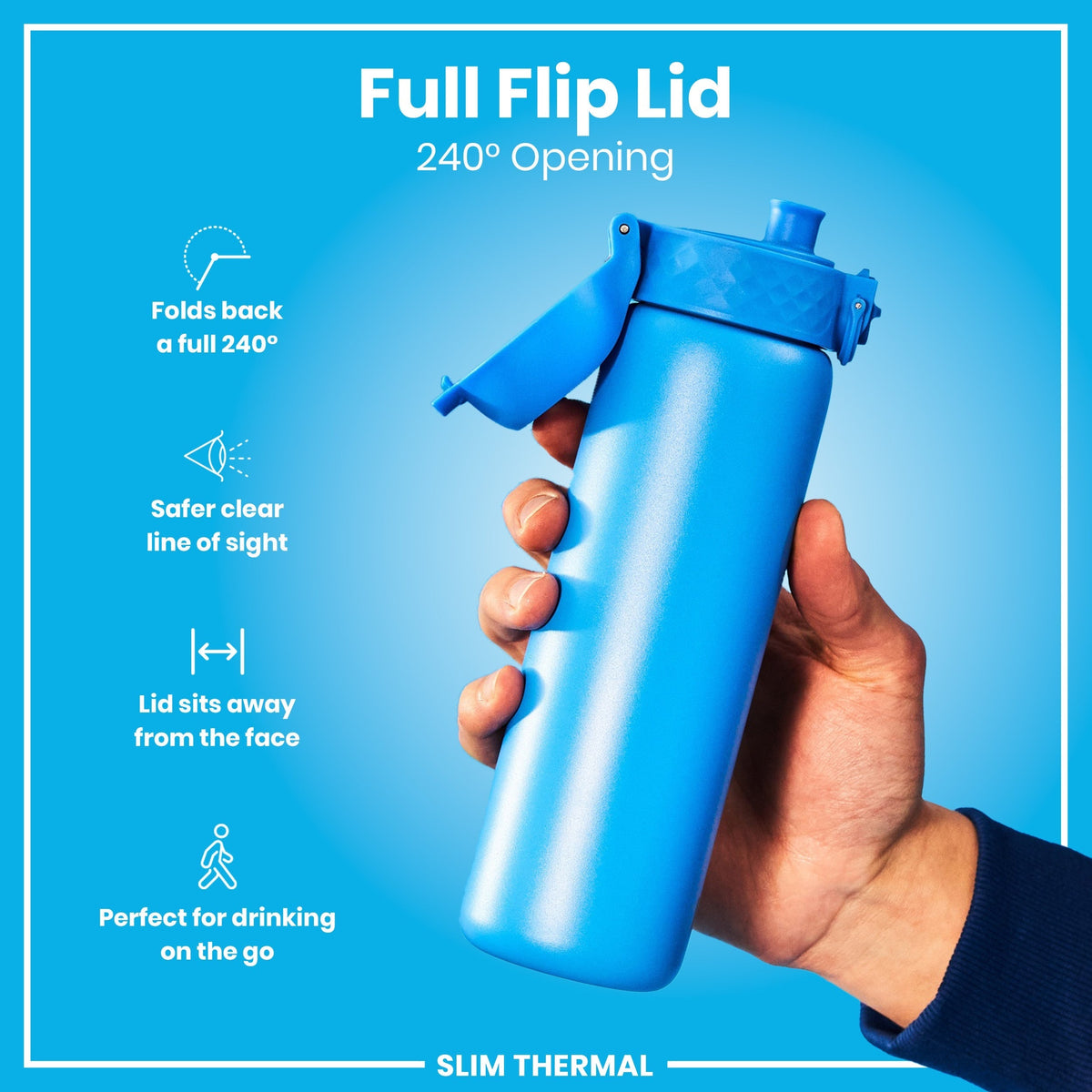 Leak Proof Slim Thermal Steel Water Bottle, Insulated, Blue, 17oz