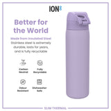 Leak Proof Slim Thermal Steel Water Bottle, Insulated, Light Purple, 17oz