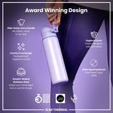Leak Proof Slim Thermal Steel Water Bottle, Insulated, Light Purple, 17oz