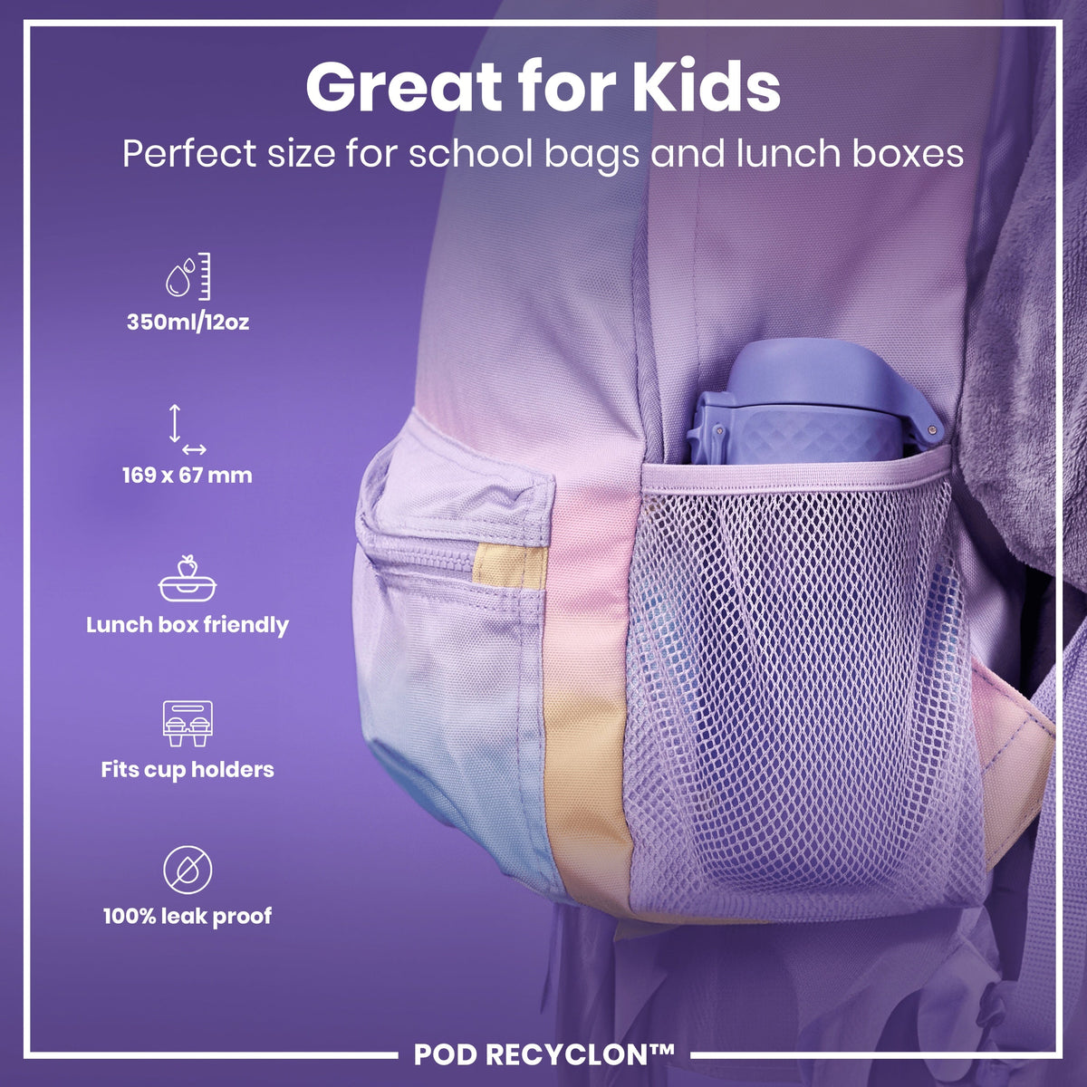 Leak Proof Kids' Water Bottle, Recyclon, Light Purple, 12oz