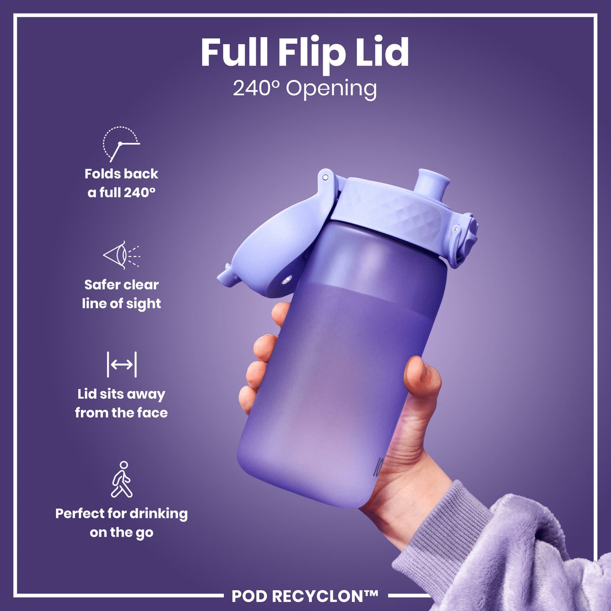 Leak Proof Kids' Water Bottle, Recyclon, Light Purple, 12oz