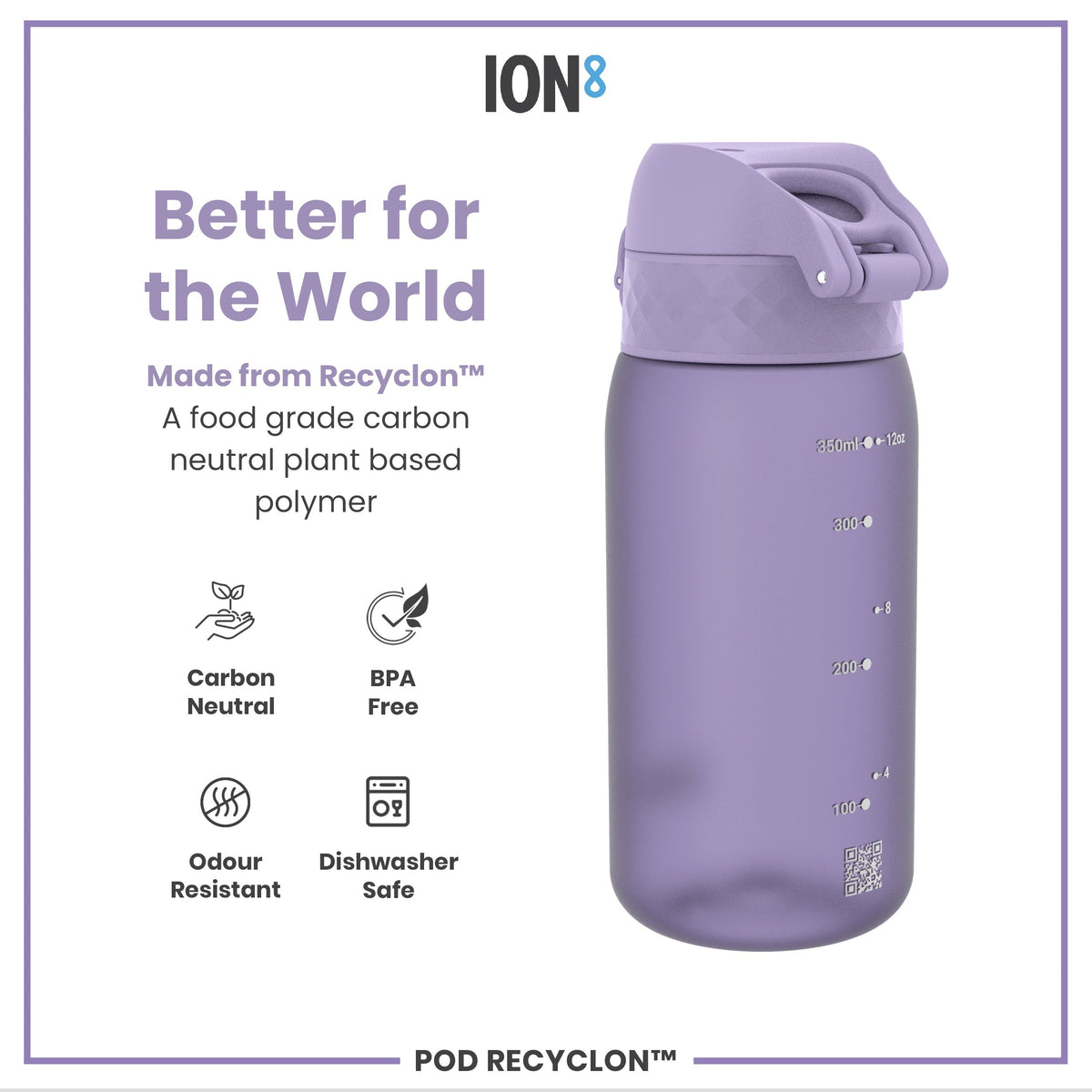 Leak Proof Kids' Water Bottle, Recyclon, Light Purple, 12oz