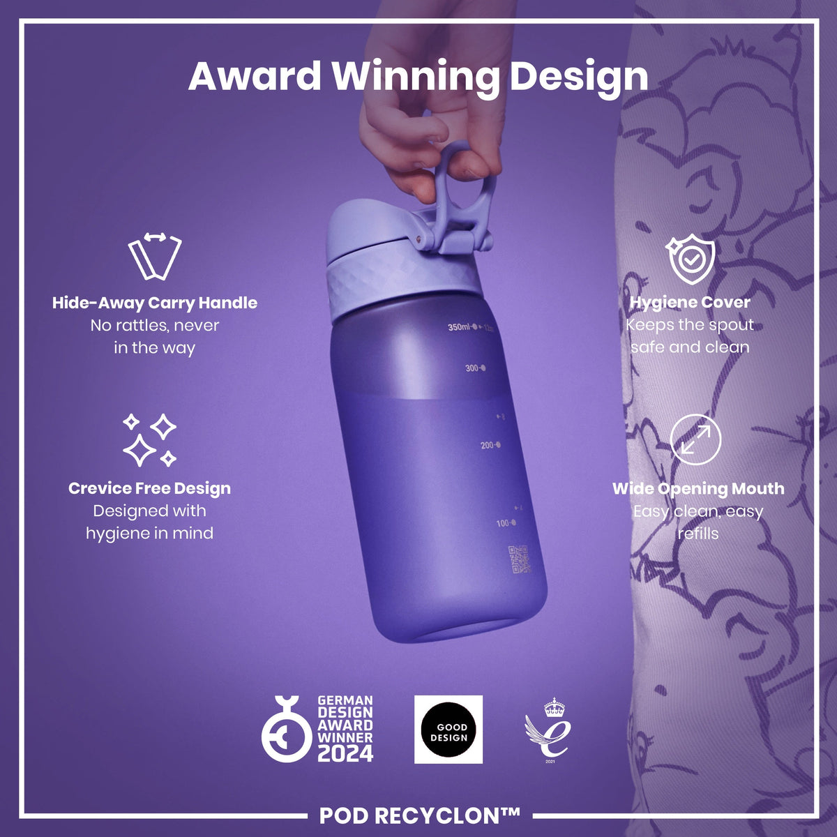 Leak Proof Kids' Water Bottle, Recyclon, Light Purple, 12oz