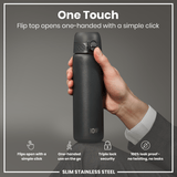 Leak Proof Slim Water Bottle, Stainless Steel, Gray, 20oz