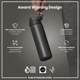 Leak Proof Slim Water Bottle, Stainless Steel, Gray, 20oz