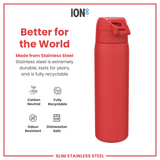Leak Proof Slim Water Bottle, Stainless Steel, Red, 20oz