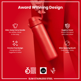 Leak Proof Slim Water Bottle, Stainless Steel, Red, 20oz