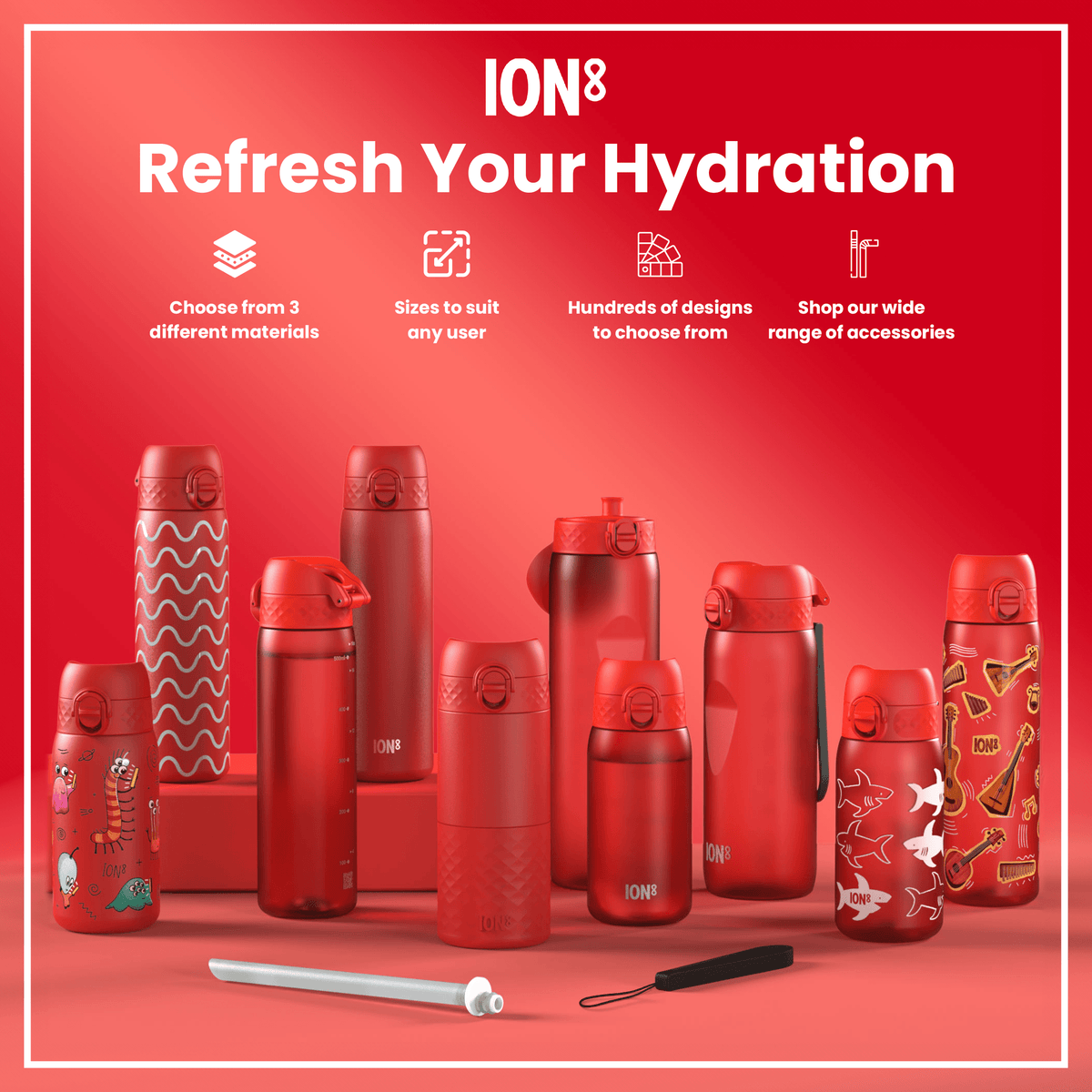 Leak Proof Slim Water Bottle, Stainless Steel, Red, 20oz