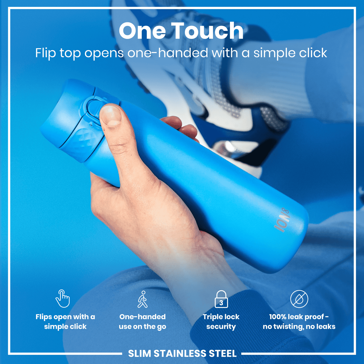 Leak Proof Slim Water Bottle, Stainless Steel, Blue, 20oz