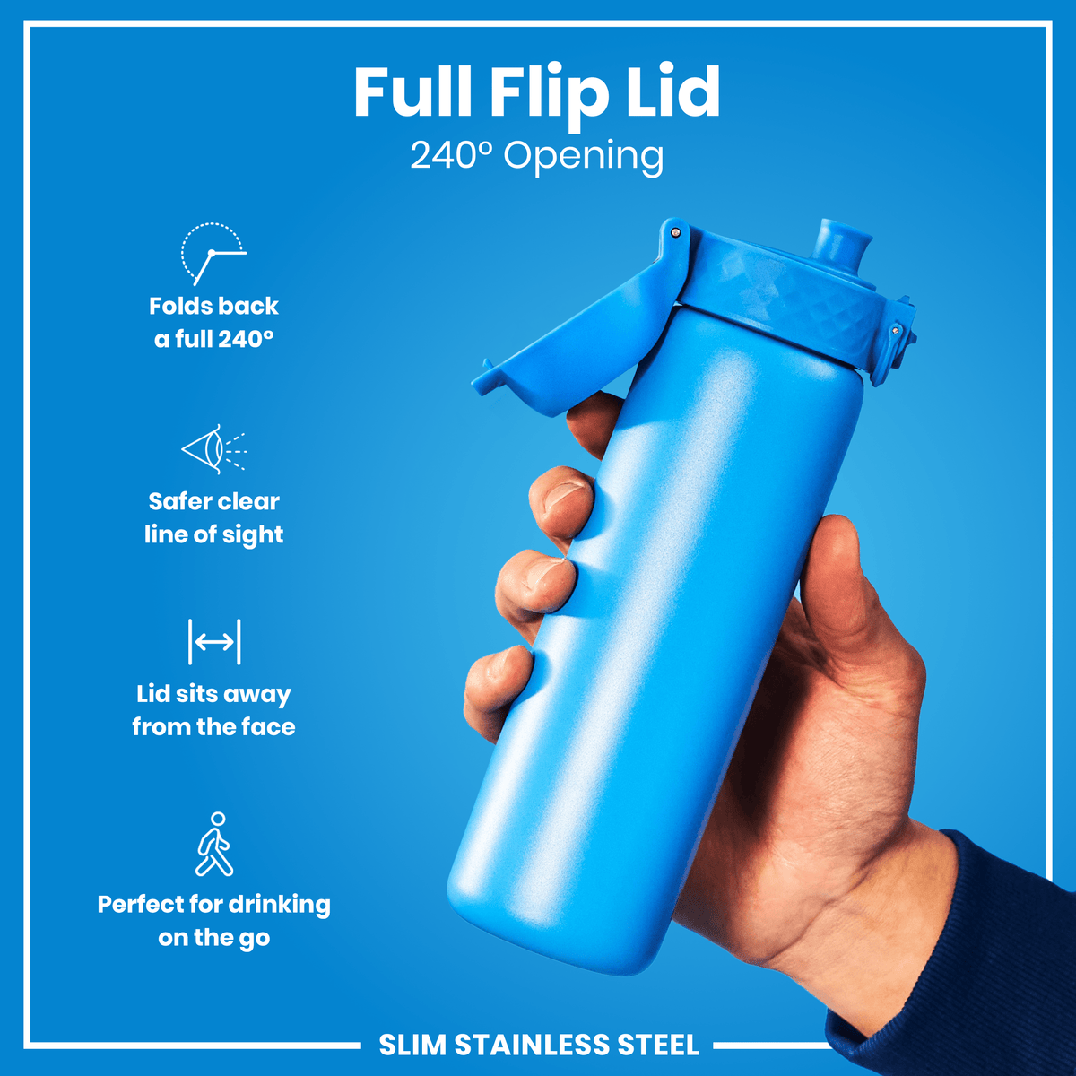 Leak Proof Slim Water Bottle, Stainless Steel, Blue, 20oz