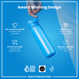 Leak Proof Slim Water Bottle, Stainless Steel, Blue, 20oz
