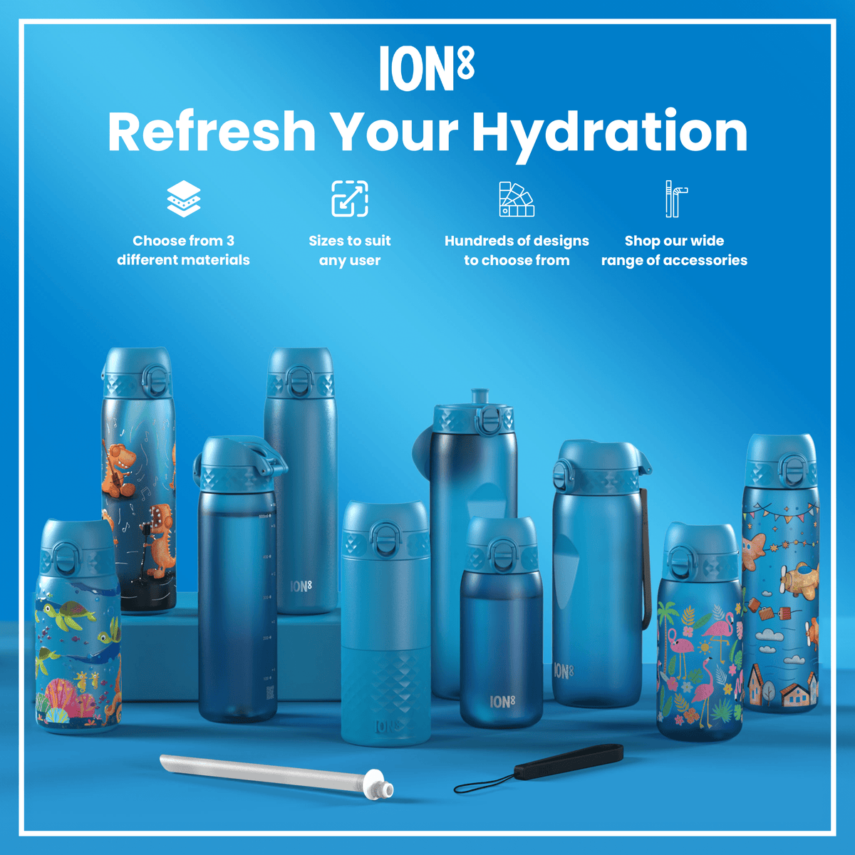 Leak Proof Slim Water Bottle, Stainless Steel, Blue, 20oz