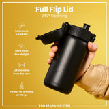 Leak Proof Water Bottle, Stainless Steel, Black, 13oz