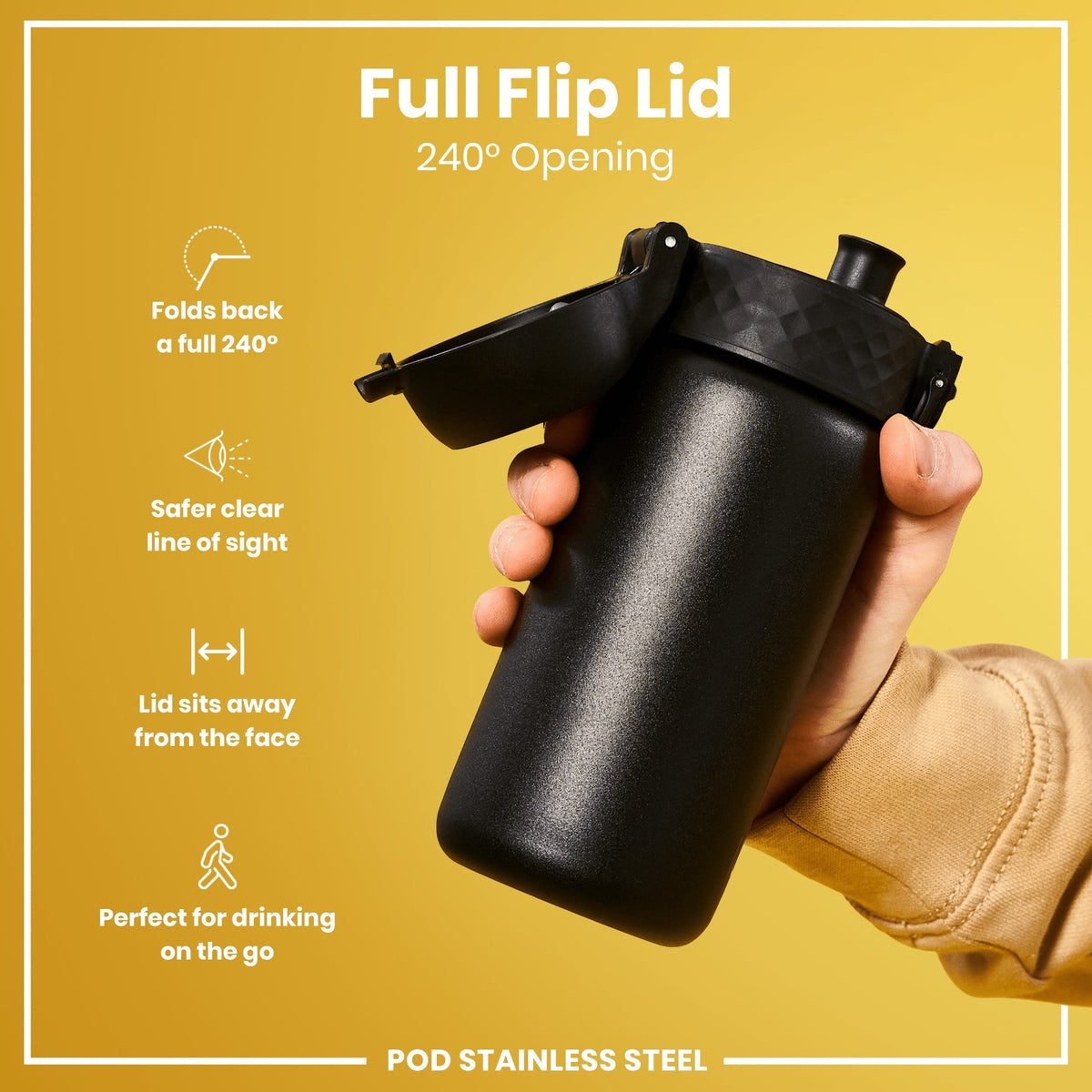 Leak Proof Water Bottle, Stainless Steel, Black, 13oz