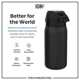 Leak Proof Water Bottle, Stainless Steel, Black, 13oz