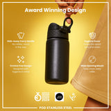 Leak Proof Water Bottle, Stainless Steel, Black, 13oz
