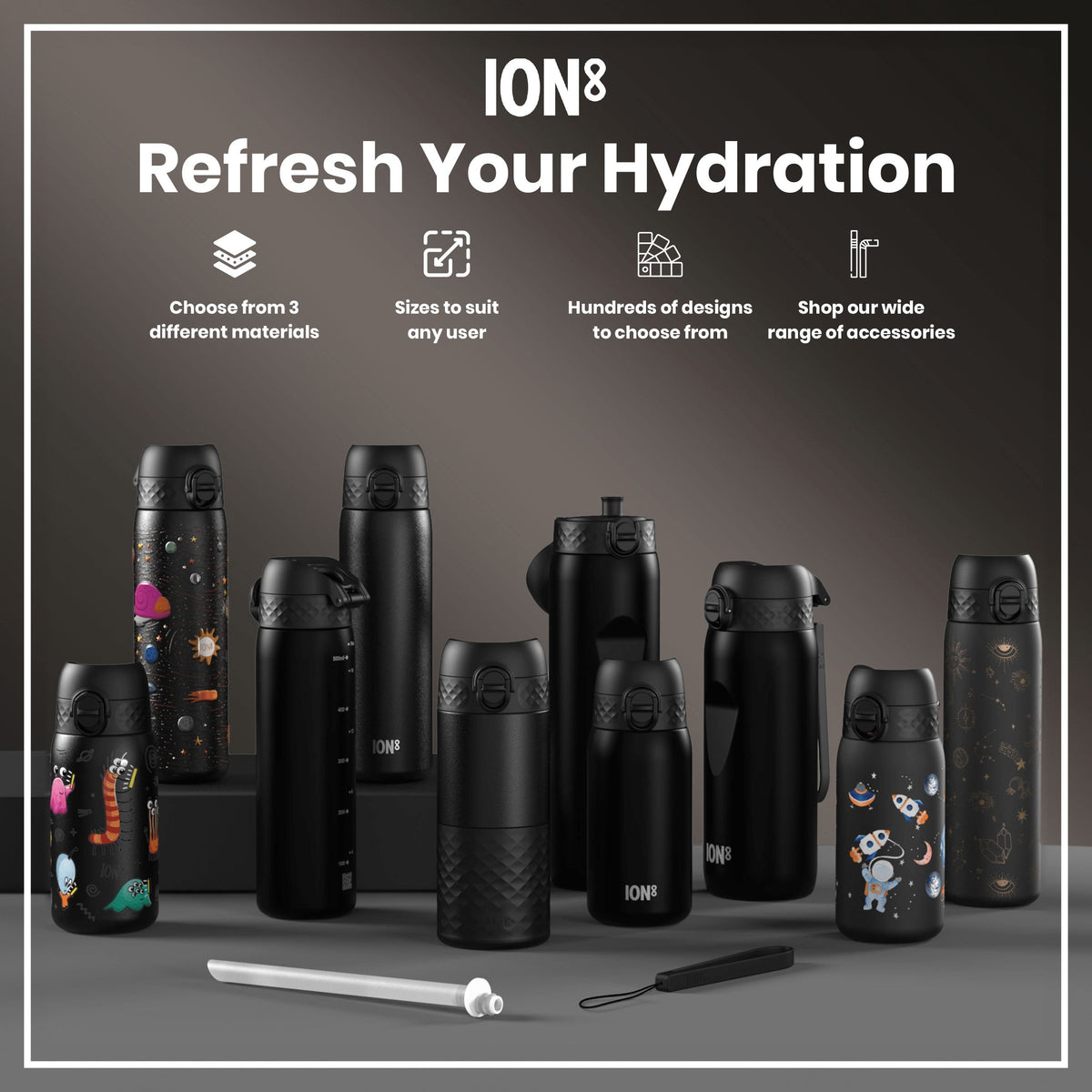 Leak Proof Water Bottle, Stainless Steel, Black, 13oz