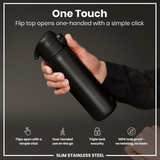 Leak Proof Slim Water Bottle, Stainless Steel, Black, 20oz