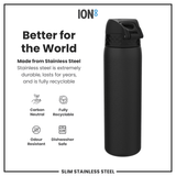Leak Proof Slim Water Bottle, Stainless Steel, Black, 20oz
