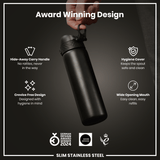 Leak Proof Slim Water Bottle, Stainless Steel, Black, 20oz
