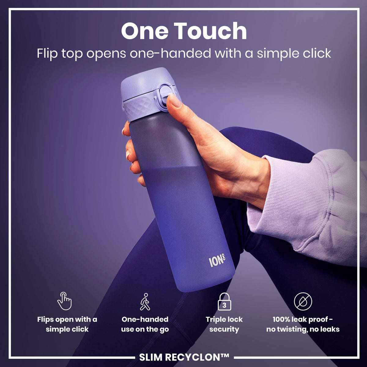 Leak Proof Slim Water Bottle, Recyclon, Light Purple, 18oz