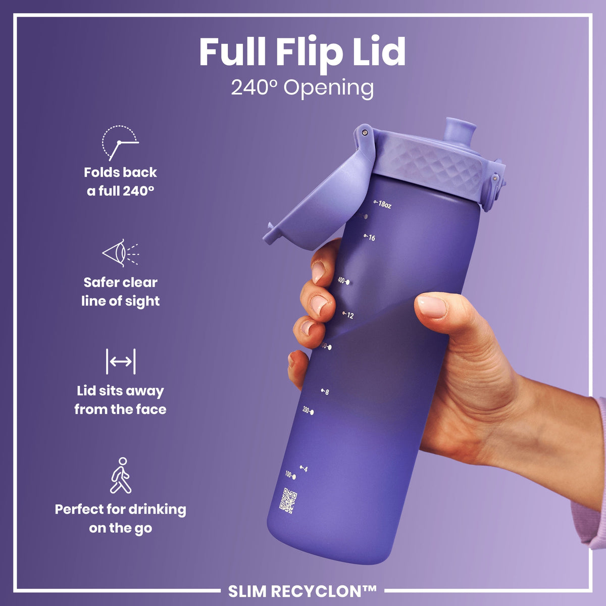 Leak Proof Slim Water Bottle, Recyclon, Light Purple, 18oz