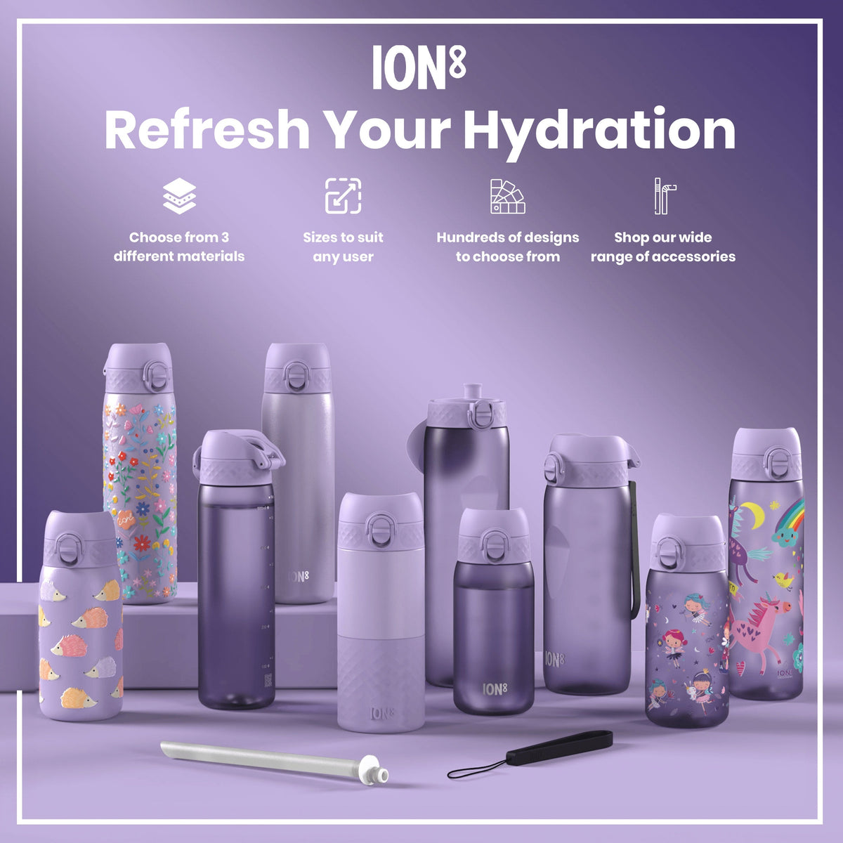Leak Proof Slim Water Bottle, Recyclon, Light Purple, 18oz