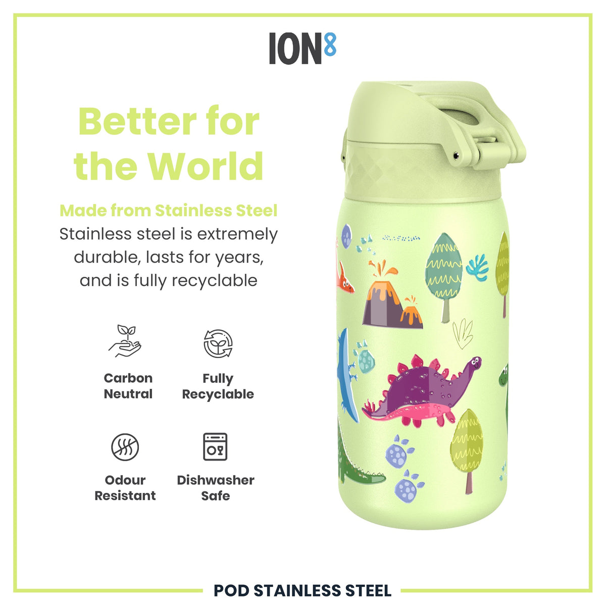 Leak Proof Water Bottle, Stainless Steel, Dinosaurs, 13oz