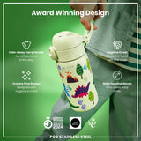 Leak Proof Water Bottle, Stainless Steel, Dinosaurs, 13oz