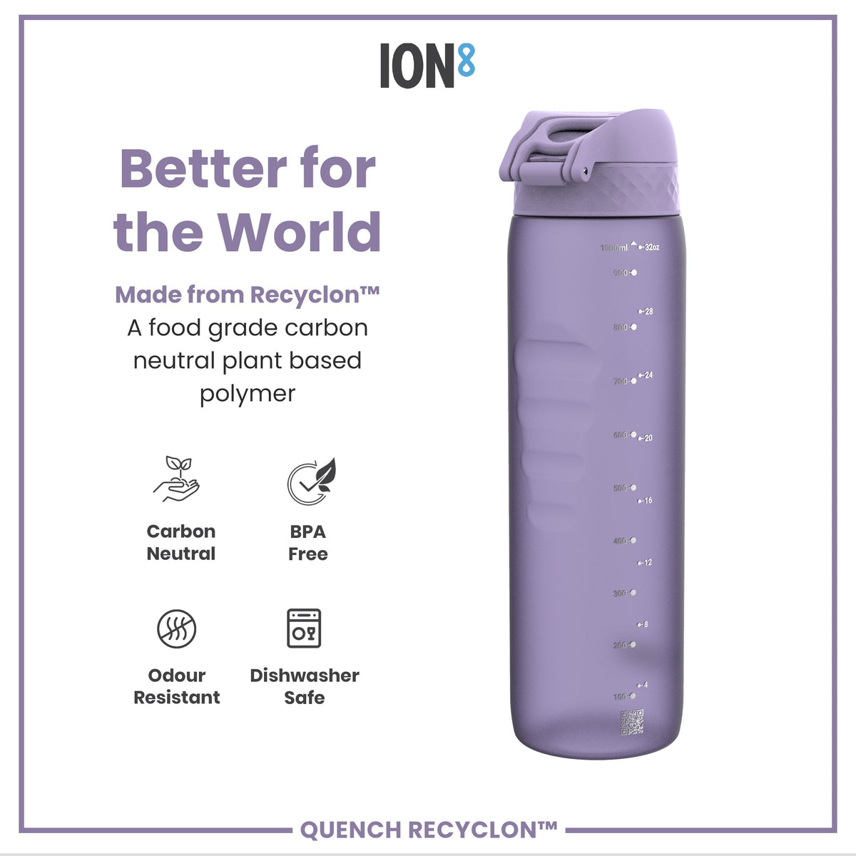Leak Proof Water Bottle, Recyclon, Light Purple, 34oz