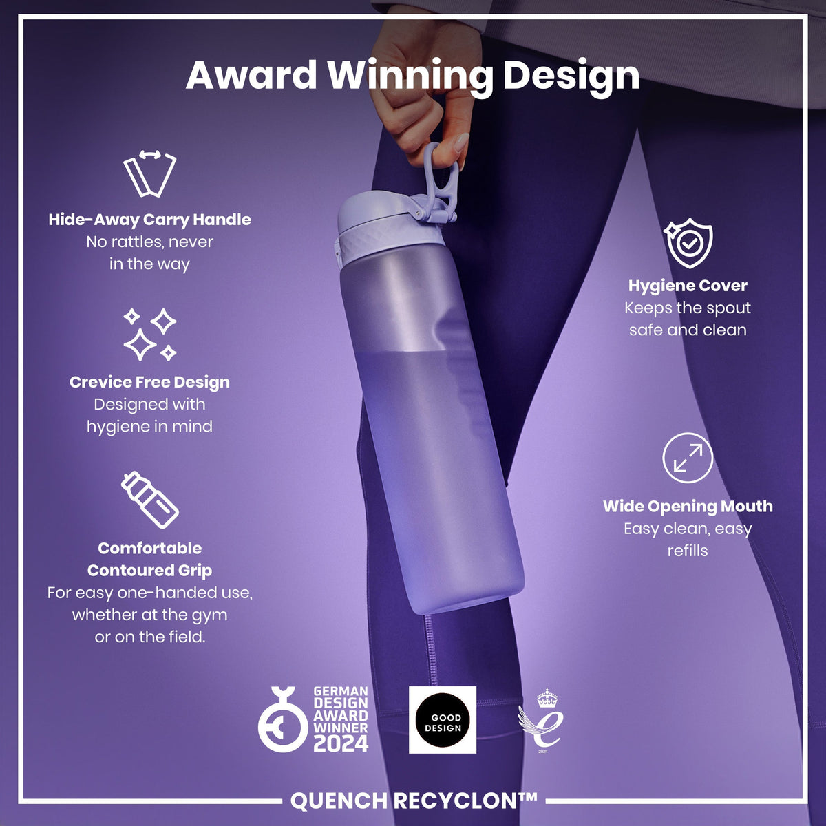 Leak Proof Water Bottle, Recyclon, Light Purple, 34oz