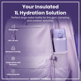 Leak Proof Thermal Water Bottle, Insulated, Light Purple, 31oz