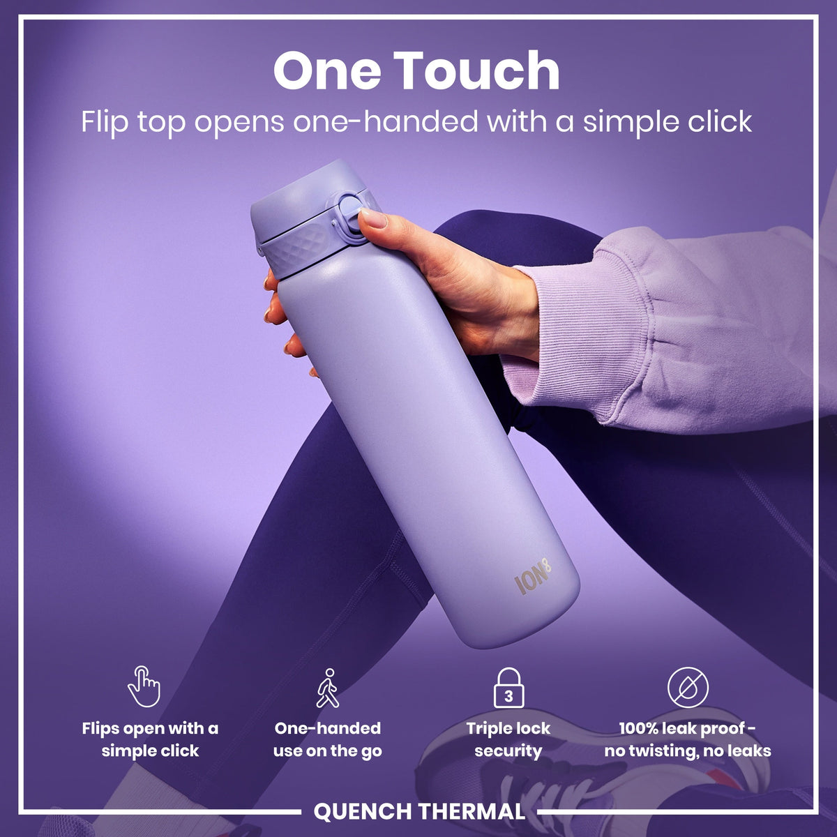 Leak Proof Thermal Water Bottle, Insulated, Light Purple, 31oz