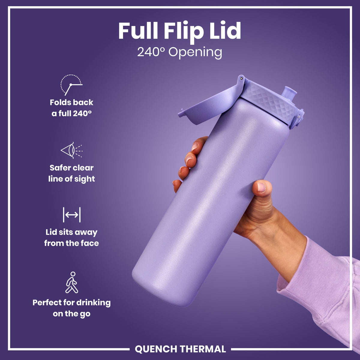 Leak Proof Thermal Water Bottle, Insulated, Light Purple, 31oz