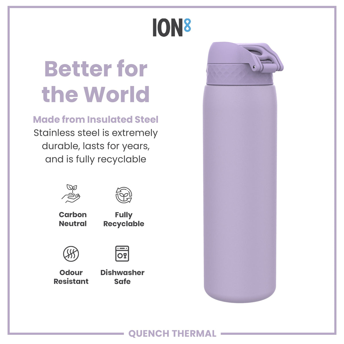 Leak Proof Thermal Water Bottle, Insulated, Light Purple, 31oz