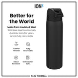 Leak Proof Slim Thermal Steel Water Bottle, Insulated, Black, 17oz