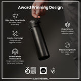 Leak Proof Slim Thermal Steel Water Bottle, Insulated, Black, 17oz