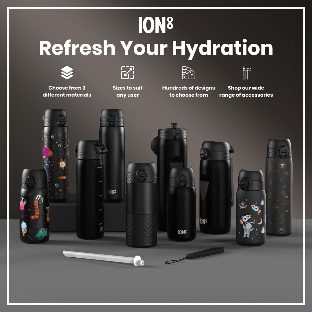 Leak Proof Slim Thermal Steel Water Bottle, Insulated, Black, 17oz