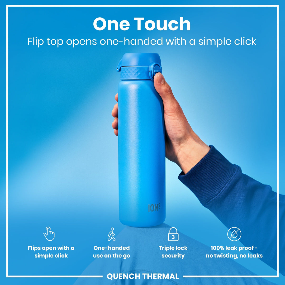 Leak Proof Thermal Water Bottle, Insulated, Blue, 31oz